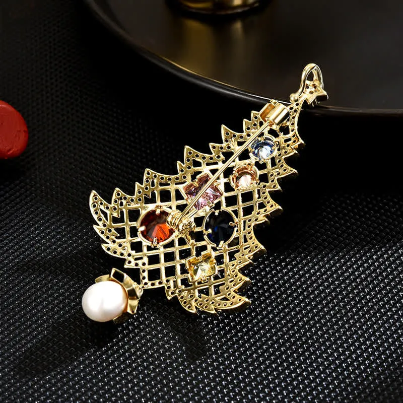 Women's Cubic Zirconia Multicolor Christmas Tree Brooch