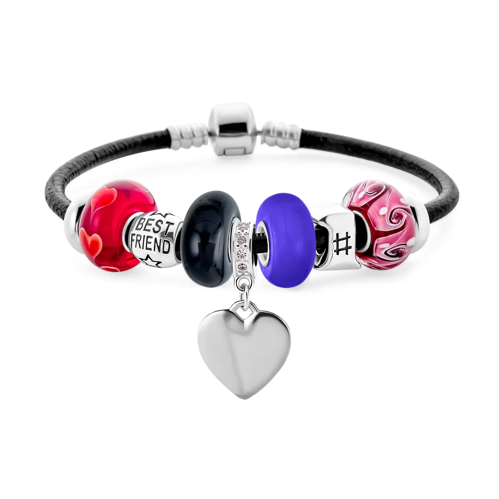 Word #1 BFF Best Friends Multi-Color Charm Bracelet with Sterling Silver Clasp