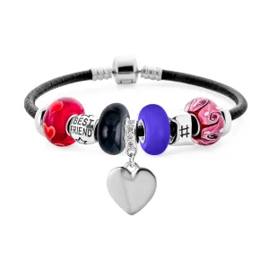 Word #1 BFF Best Friends Multi-Color Charm Bracelet with Sterling Silver Clasp