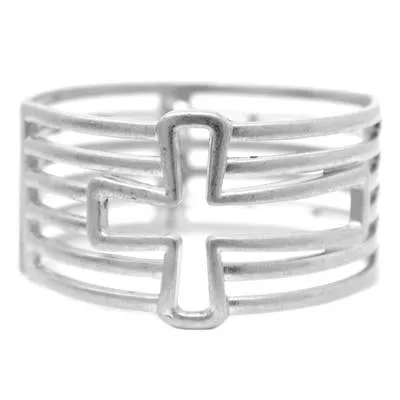 Worn Silver Cross Stretch Bracelet