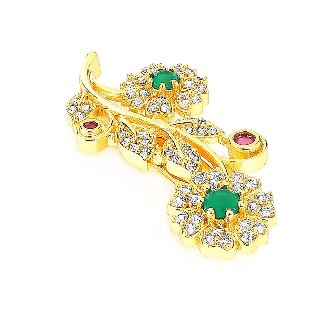 Yellow Chimes Brooch for Women Classic AD/American Diamond Brooch Pin Flower Design Gold Plated Bridal Saree Pin for Women and Girls.