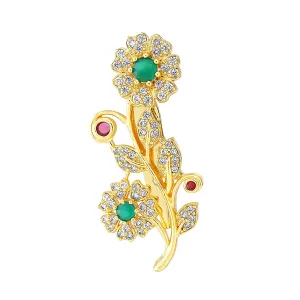 Yellow Chimes Brooch for Women Classic AD/American Diamond Brooch Pin Flower Design Gold Plated Bridal Saree Pin for Women and Girls.