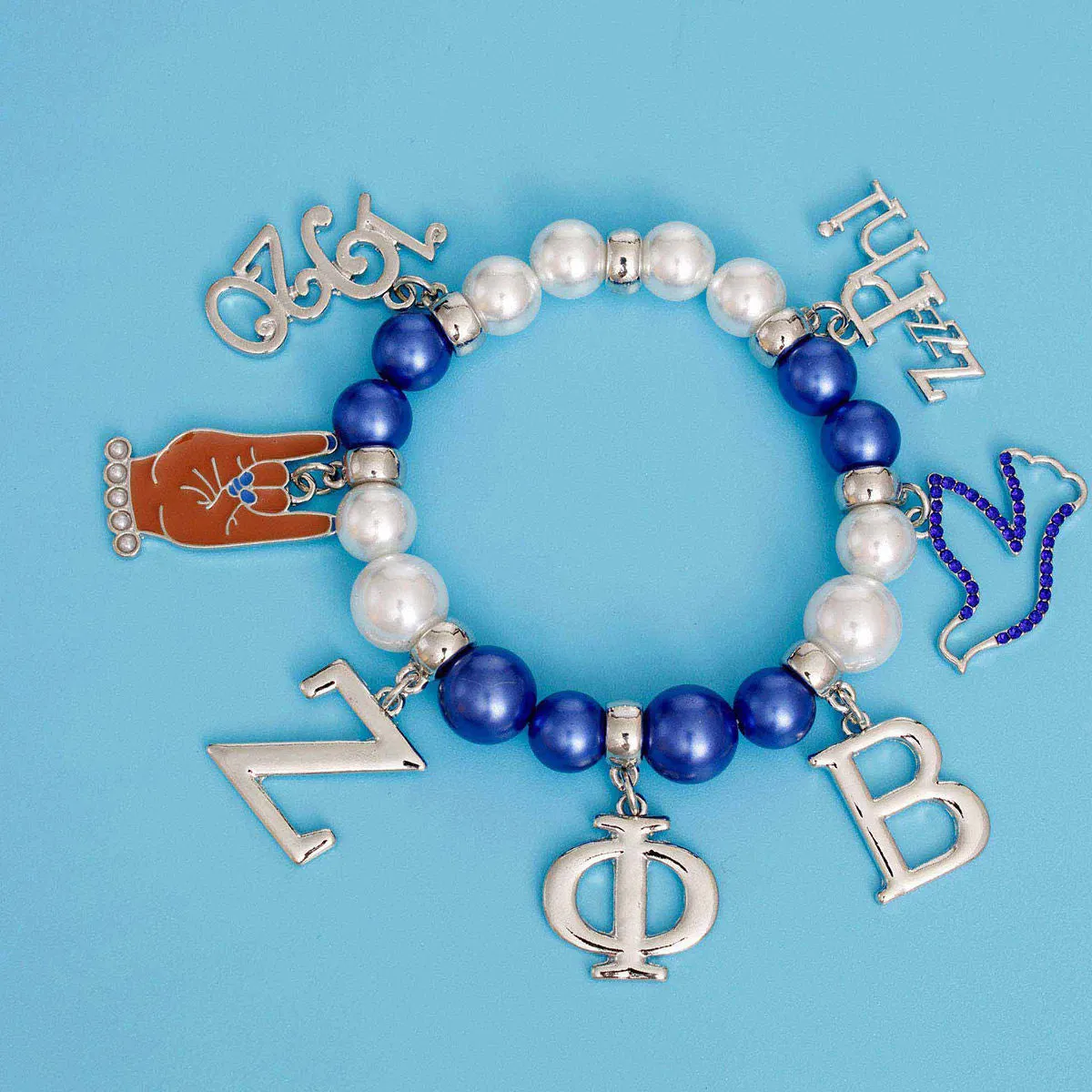 Zeta Phi Beta Blue White Pearl  Bracelet Jewelry